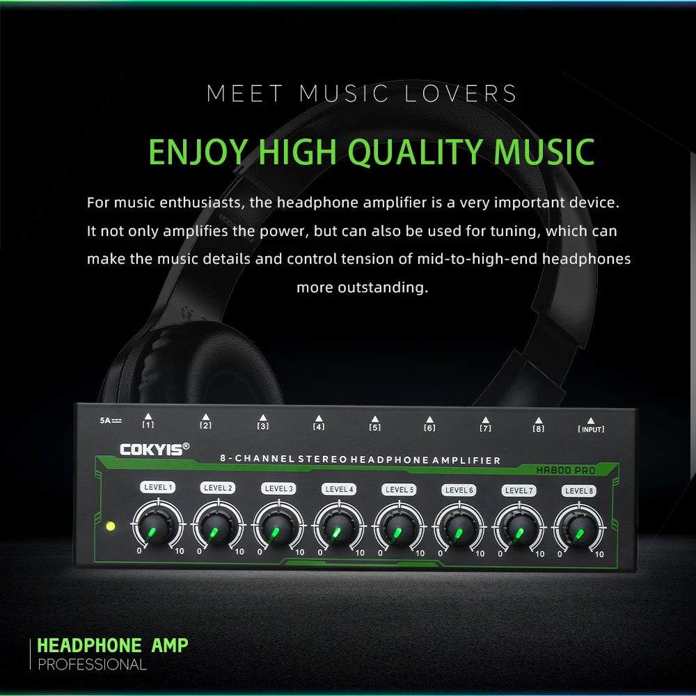 HA800 PRO 8-канальный усилитель для наушников аудиоусилитель ультракомпактный