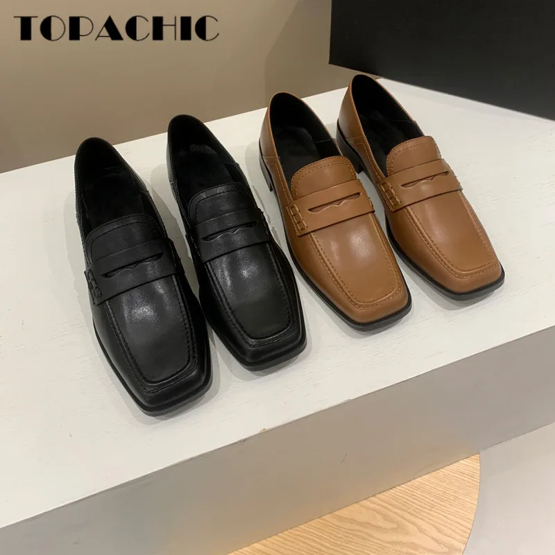 

Женские туфли ручной работы, удобные лоферы из натуральной кожи с квадратным носком в британском ретро-стиле, 6,19