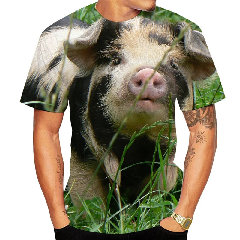 

Guitar-playing Pig 3D Printed Men's T Shirts Funny Summer Animals O-Neck Short Sleeve Casual Comforts Tee Shirt Kid Tops Women