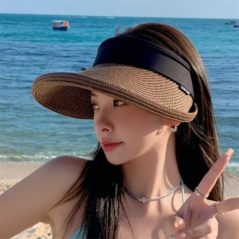 

New High-end Summer Women Woven Hollow Top Hat Beach Hat Straw Hat Sunshade Hat