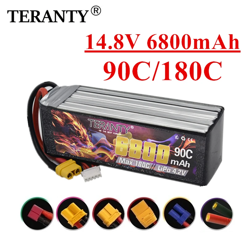 

TERANTY Max 180C 4S 14.8V 6800mAh Lipo Battery For UAV RC Helicopter FPV Car Boat Airplane Parts 14.8V Battery