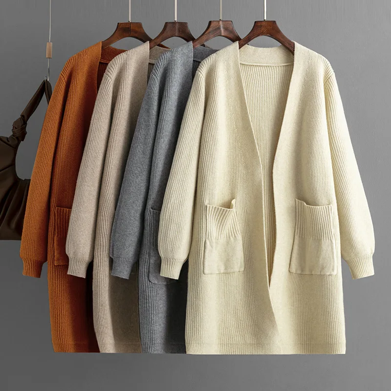 

Winter Big Pocket Long Knit Women Cardigans Sweater Casual Loose Cardigan Daily Ladies Retro Sweater Coat Femme Cardigan Clothes