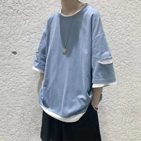 fake two men sweatshirt summer hip hop fashion ripped hold short sleeve harajuku oversized korean t shirts for school work daily