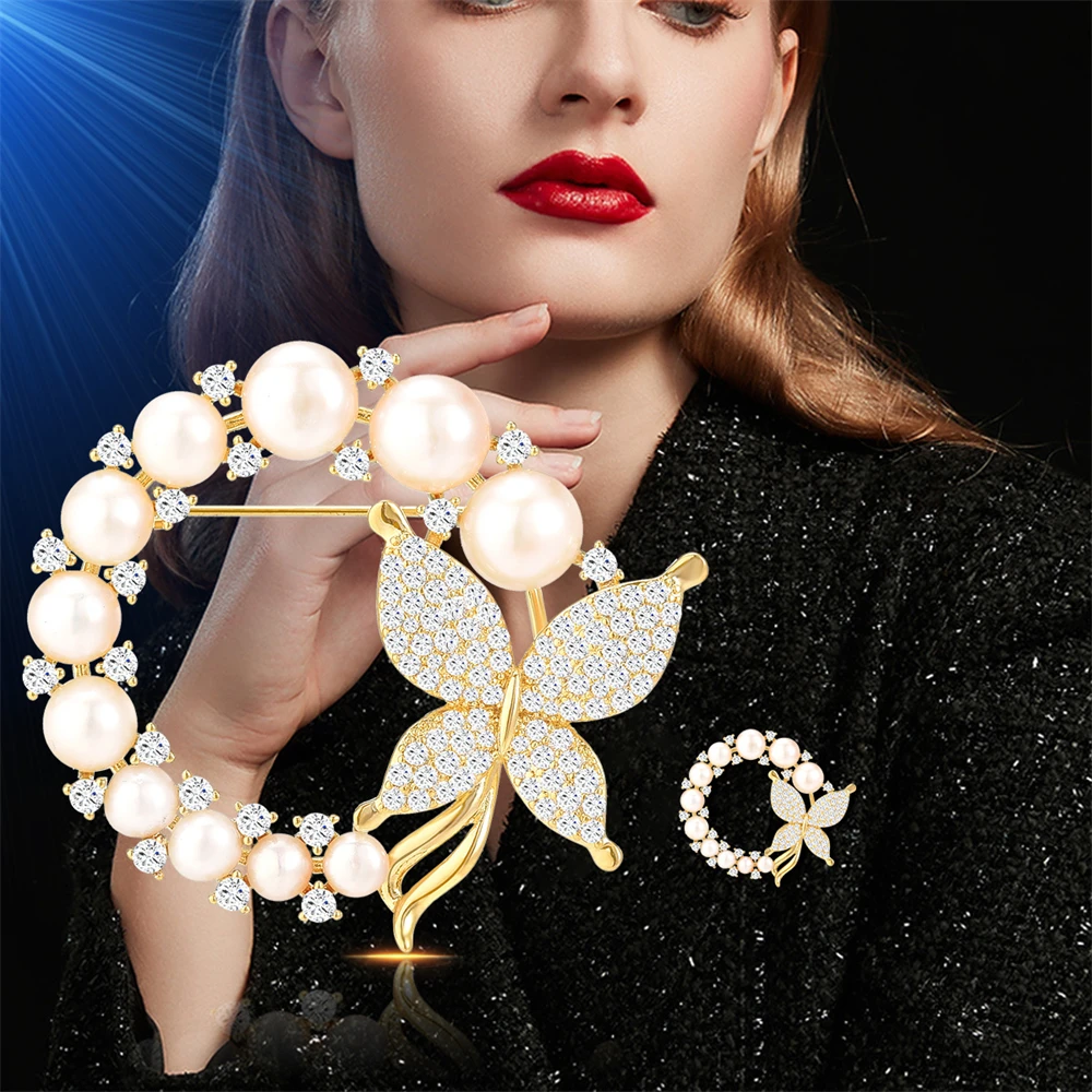 

Exquisite Pearl Butterfly Wreath Brooch Pin For Women's Suits Dresses Fashion Jewelry Wedding Pin Corsage