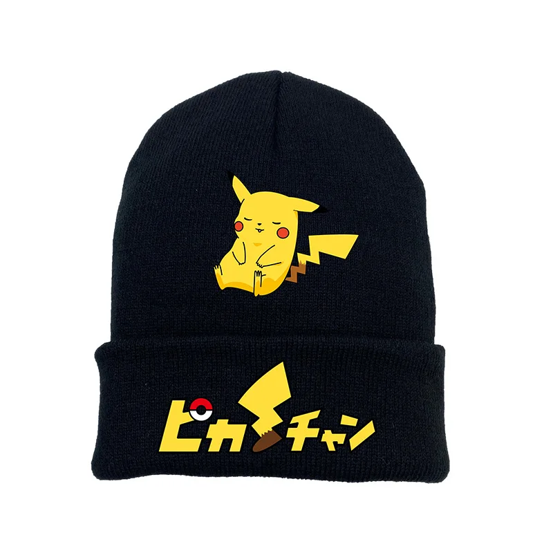 

Pikachu cute knitted hat Pokemon cartoon characters around stretch black print warm fashion