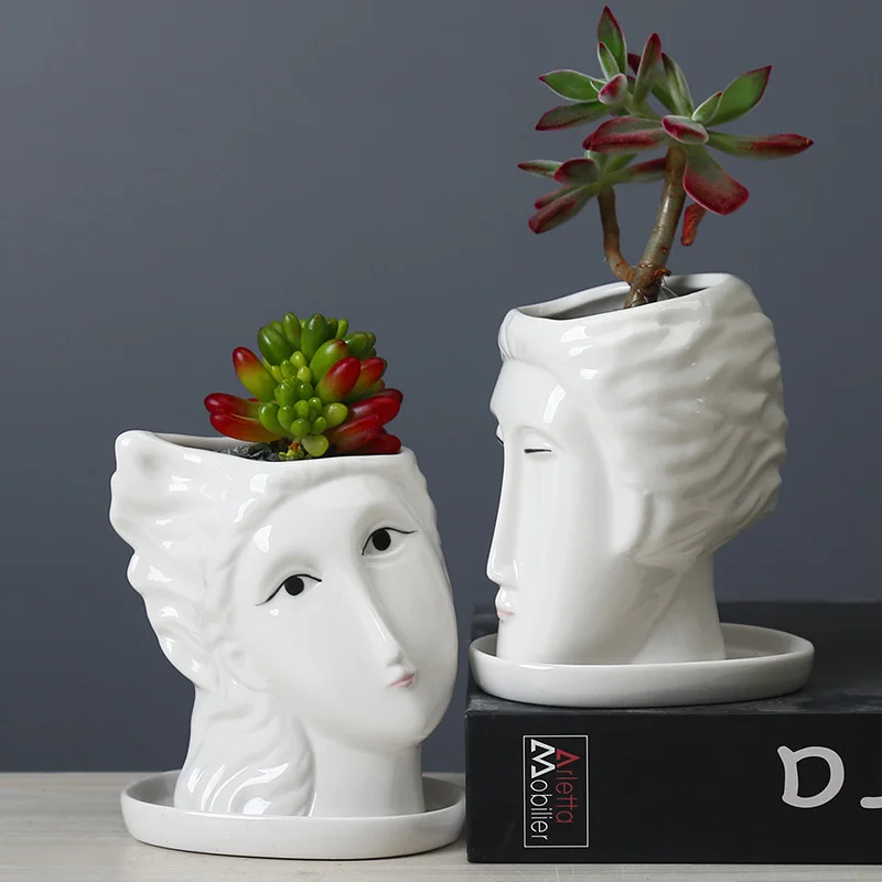 

Nordic Style Ceramic Succulent Face Sculpture Flower Pot Decoration Living Room Dining Table Desktop Home Decor Ornaments