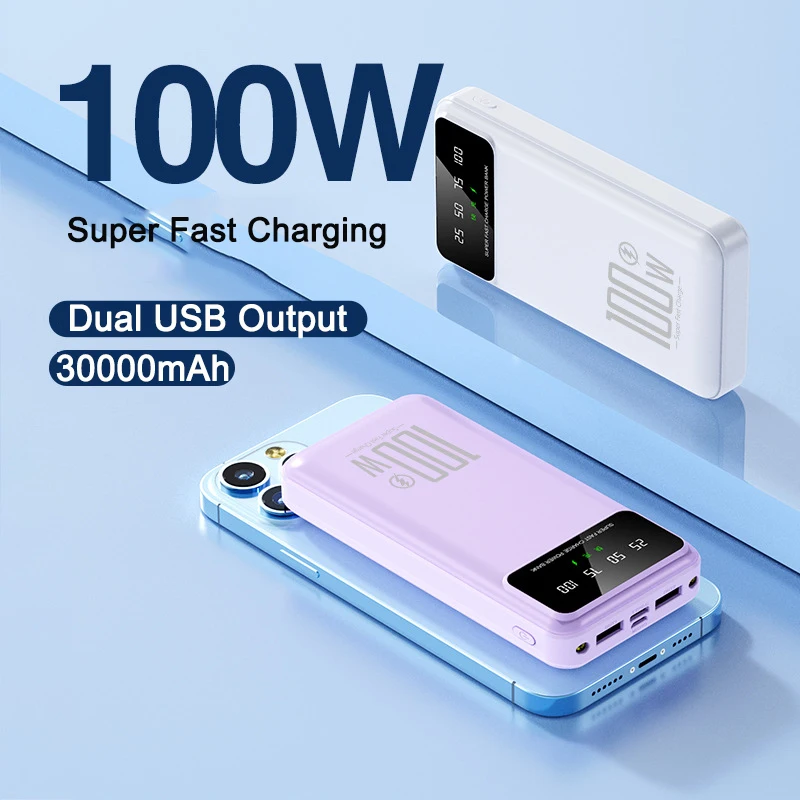 Внешний аккумулятор с двумя USB-портами 100 Вт 30000 мАч