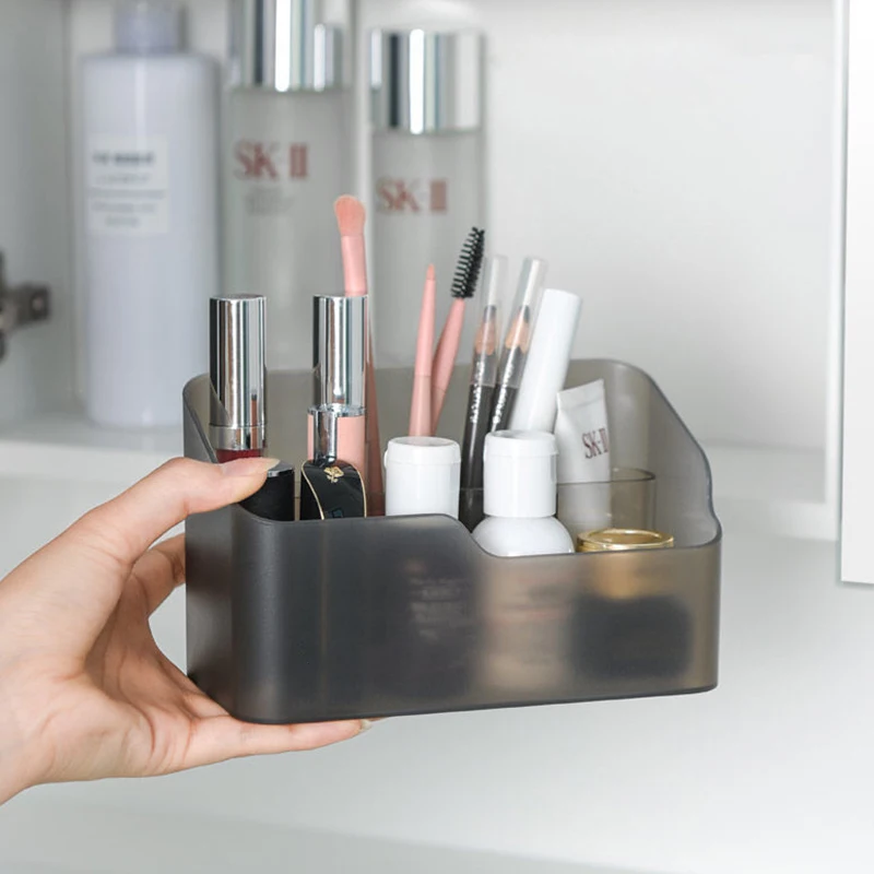 Makeup Organizer Mirror Cabinet Storage Box Household Bathroom Desktop Cosmetic Lipstick Table Organizer with Brush Holder