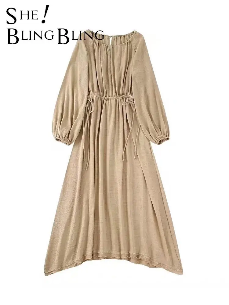 Женское льняное платье-Халат средней длины с рукавом реглан |