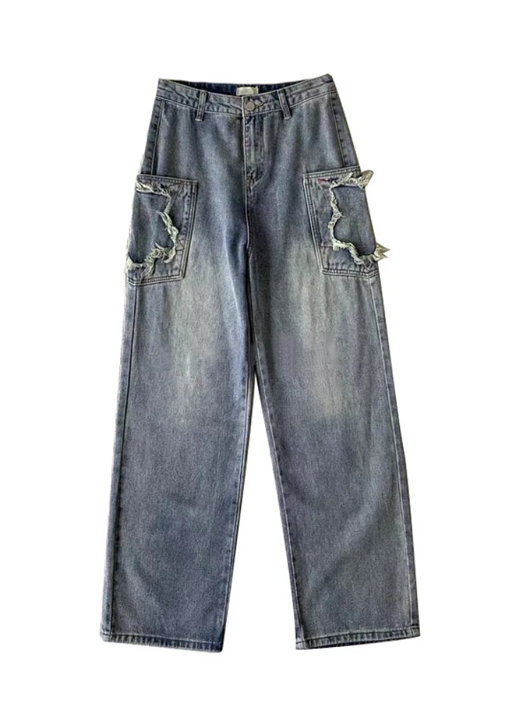 Vintage Y2K New Jeans Baggy Jeans Hippie Women's Autumn New Embroidery Straight Tube Wide Leg Pants Denim Streetwear 90s