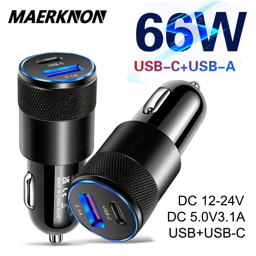 Автомобильное зарядное устройство 66 Вт USB Type C PD два порта QC 3 0 быстрая зарядка для