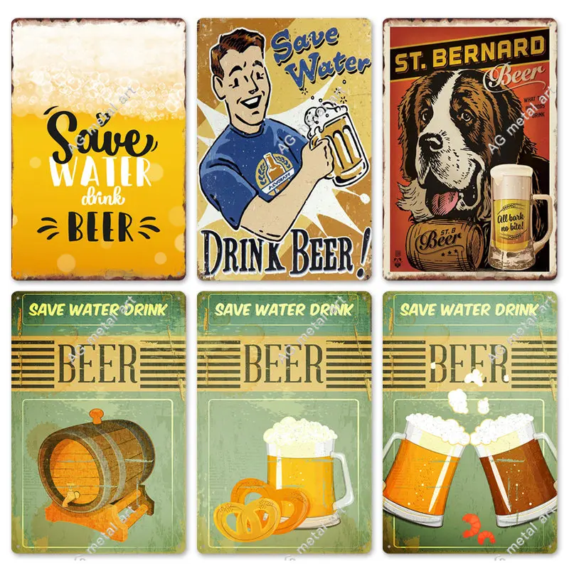 

Save Water Drink Beer Vintage Metal Tin Signs Poster Retro Tin Poster Home Bar Pubs Wall Decoration Room Decor Poster