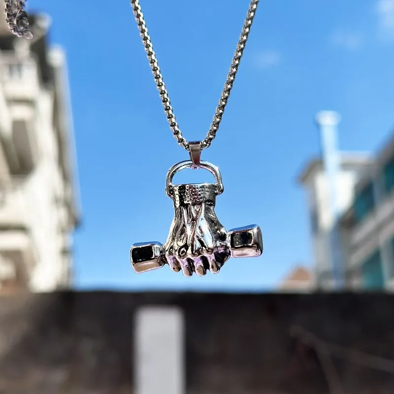 

Vintage Fashion Personality Fist Necklace Silver Color Hip Hop Punk Long Pendant Banquet Jewelry Accessories Gift
