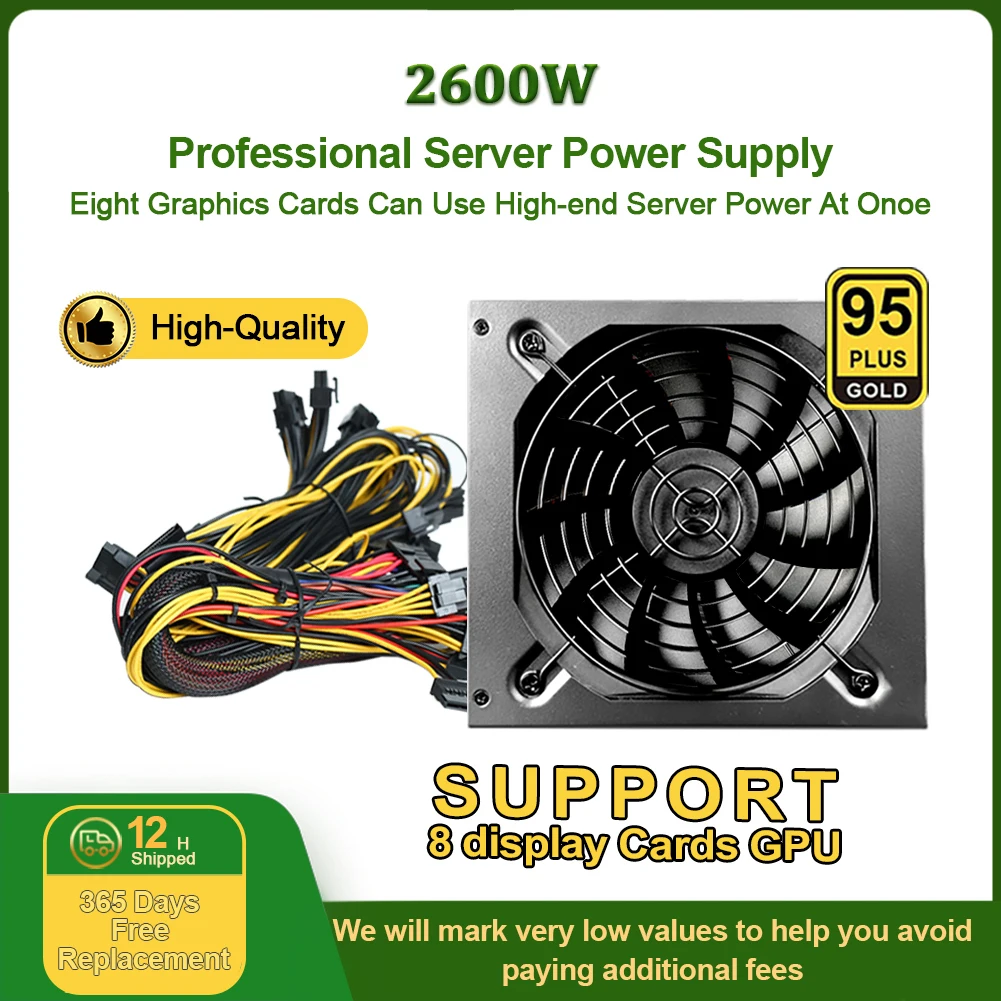 ATX ETH Mining Bitcoin Power 95% Efficiency Mining Bitcoin Power 2000W 2000W 2400W 160V-240V Display Cards Power Supply
