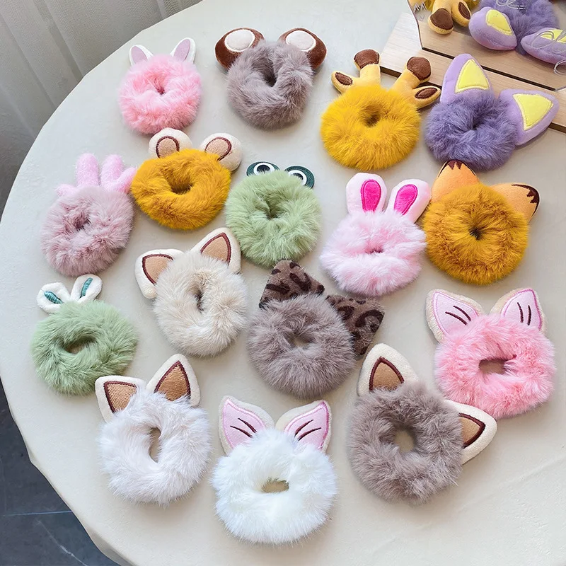 

1PCS New Hair Accessories Fake Fur Hair Rope Bear Scrunchies Women Girls Cute Elastic Hair Rubber Bands Gum Kids Ponytail Holder