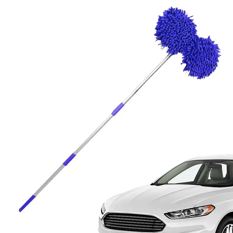 

Car Wash Brush With Long Handle Flexible Rotation Car Wash Mop With 2 Head Adjustable Mop To Clean Trucks RVs Pickups And Buses
