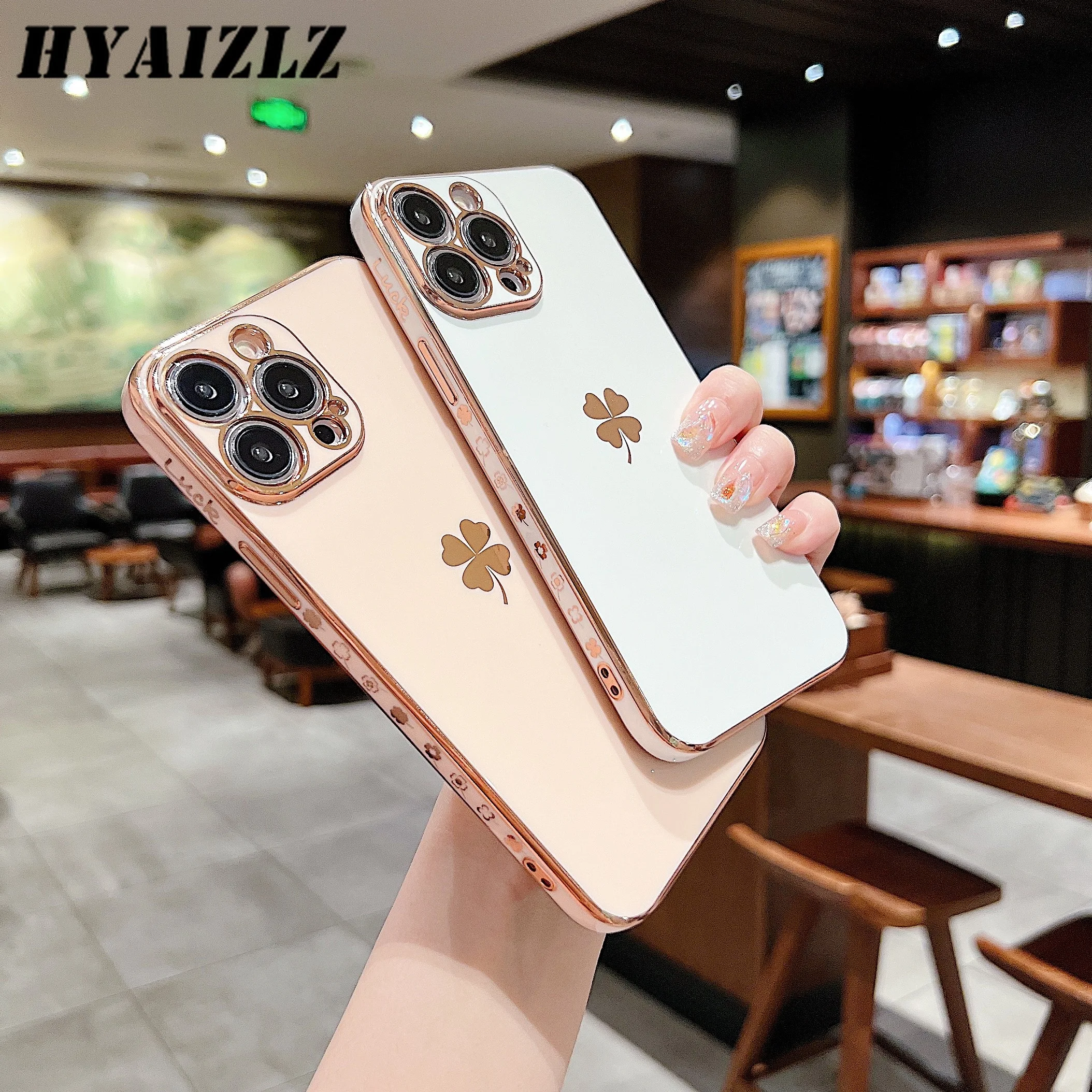 

Soft Silicone Plating Phone Case for iPhone 14 ProMax Coque Shockproof Lucky Grass Fashion Shell for iPhone 13 12 11 Cover Funda