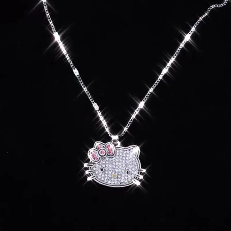 

KAWAII Sanriod cartoon Anime Series Kitty crystal necklace Full Diamond Cute fashion Clavicle necklace Accessories BABY girl Gif