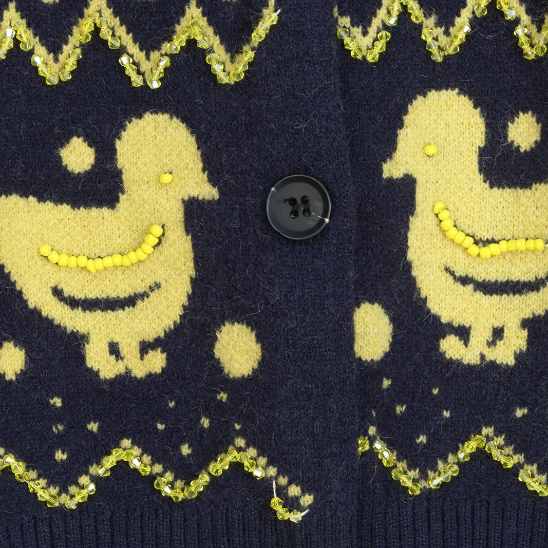 SONDR Темно-синий шерстяной кардиган с утиным дизайном