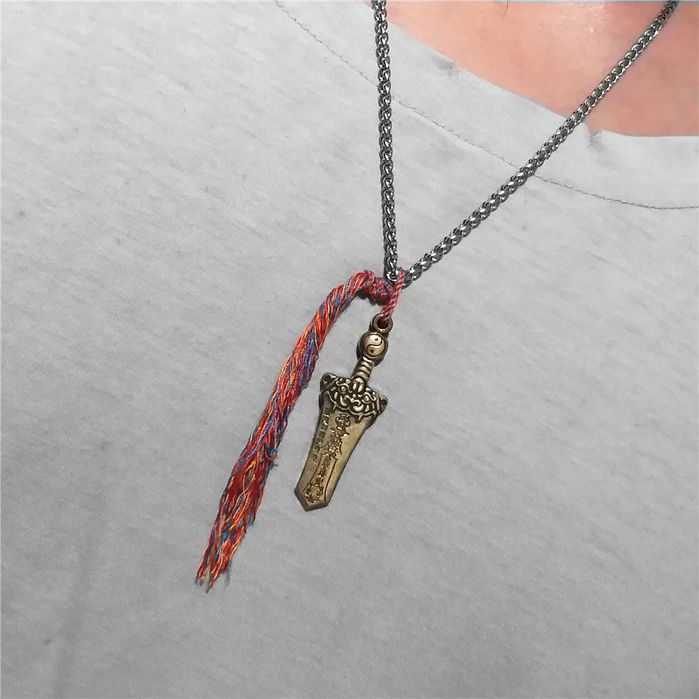 

Fengshui Sword Amulet Lucky Pendant Necklace Tibetan Braided Lucky Chinese Knots Rope Necklaces Remove Negative Energy
