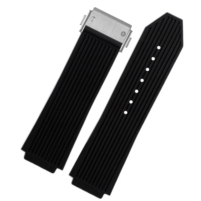 Силиконовый резиновый ремешок для часов Hublot BIG BANG series 26*19 мм полосатый черный