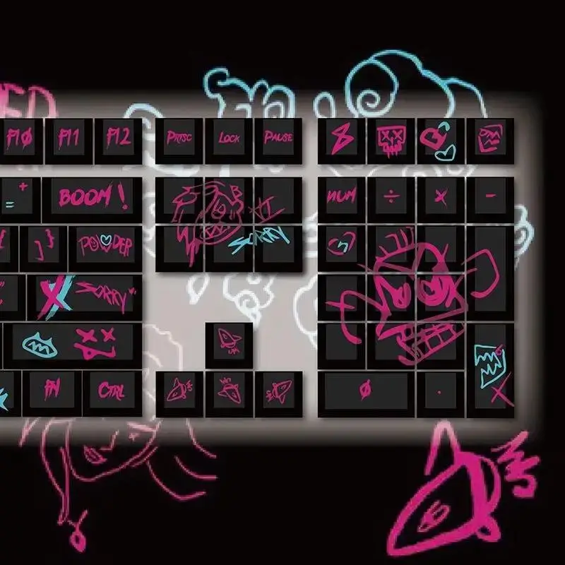 Игровой персонаж Jinx Cherry Keycap 123 клавиши граффити механическая клавиатура PBT