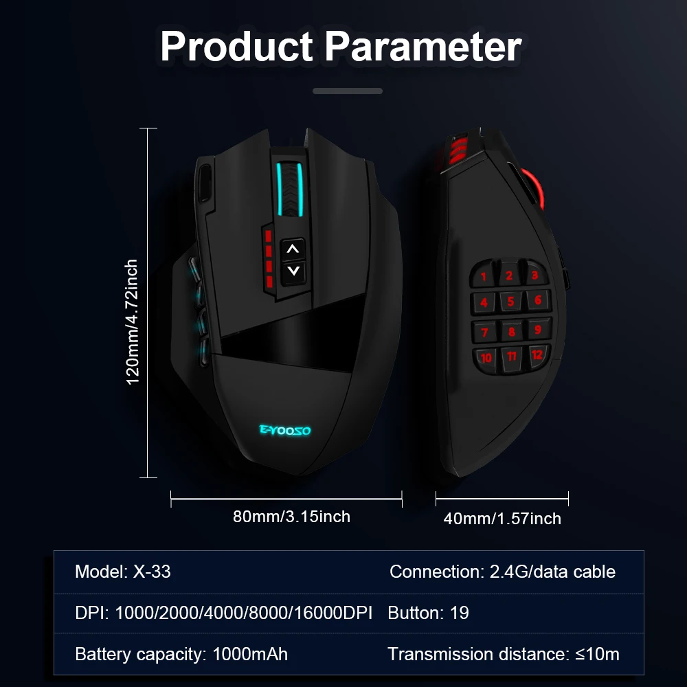 E-YOOSO RGB USB 2,4G Беспроводная игровая мышь 16000 точек на дюйм 16 кнопок Программируемая игровая оптическая мышь для компьютера, ПК, ноутбука (art.: 3920c511f3183) - 3920c511f3183