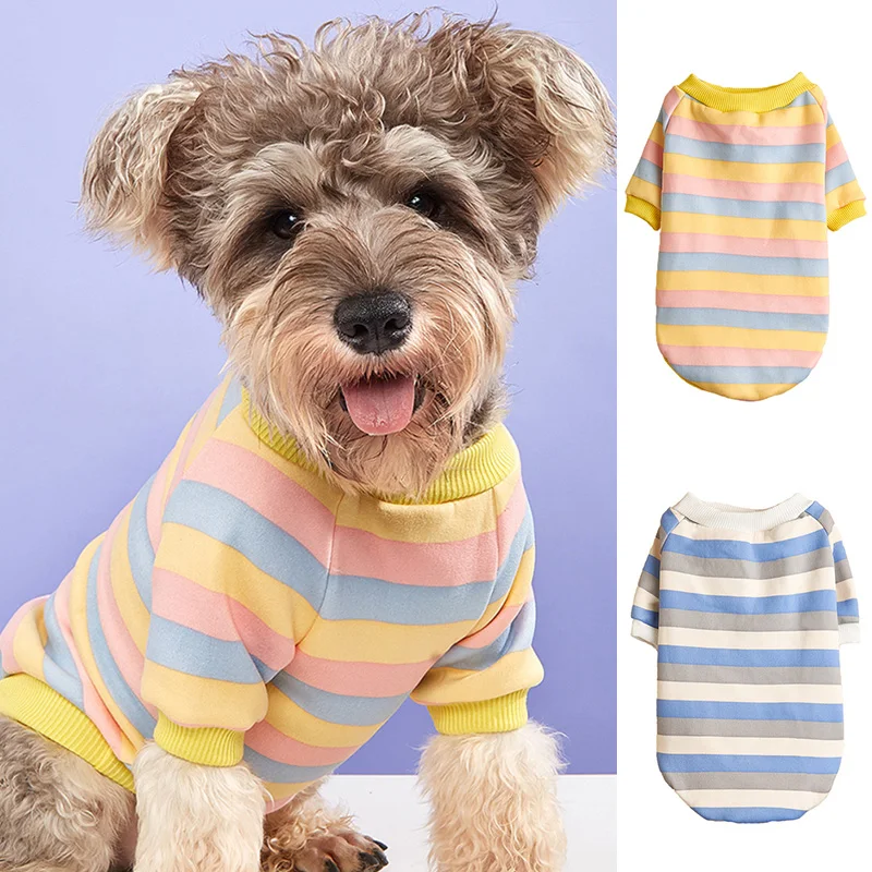 

Pet Hoodie Contrast Hoodie Autumn And Winter Warm Striped Pet Clothes INS Universal Striped Soft Comfortable Warm Dog Hoodie
