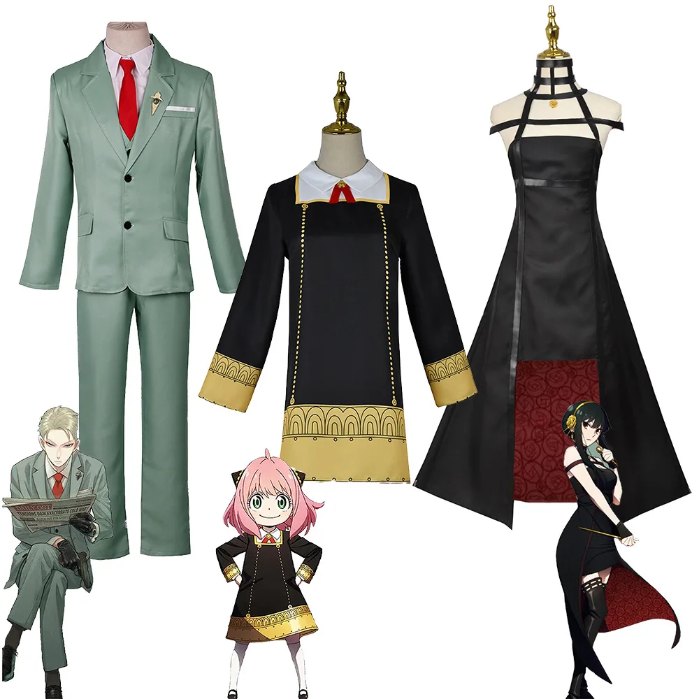 

Anime Spy Family Yor Forger Anya Forger Loid Forger Cosplay Killer Assassin Gothic Halter Black Dress Outfit Uniform Costume