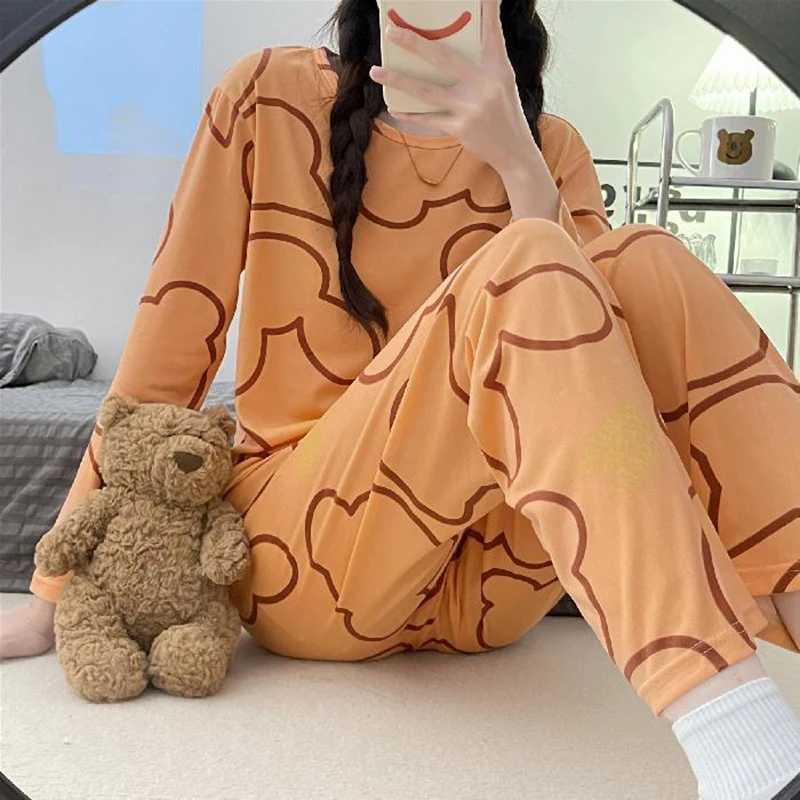 Wholesale Pajamas Sets Spring Carton women Long Sleeve Sleepwear Suit Autumn Cute Big Girls Homewear Gift for female Sleepwear