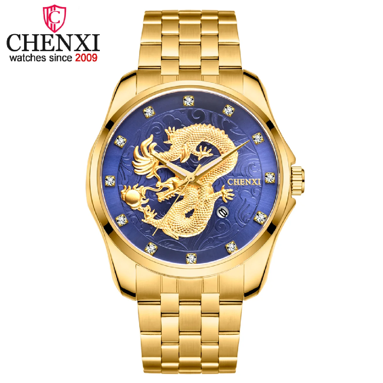 

CHENXI Mens Top Brand Luxury Wrist Watches Men Golden Quartz Watch Full Steel Analog Male Fashion Watches Man Waterproof Clock