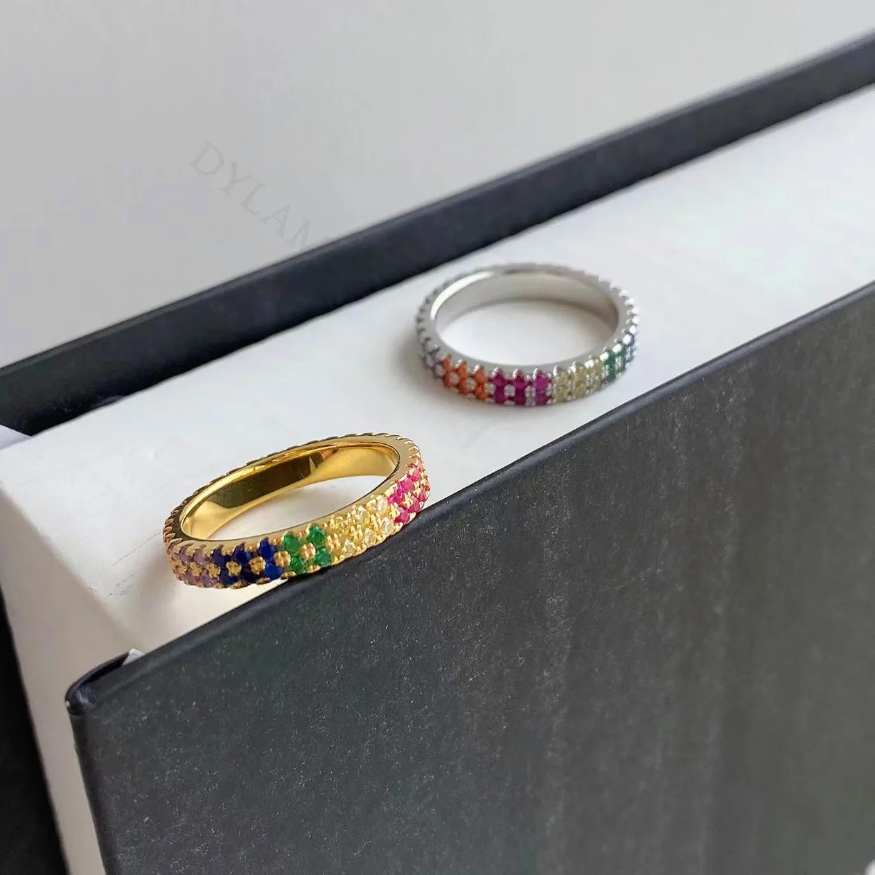 

s925 color zircon women daily all-match full rhinestone ring stacked wear index finger ring chic rock geometry accessory