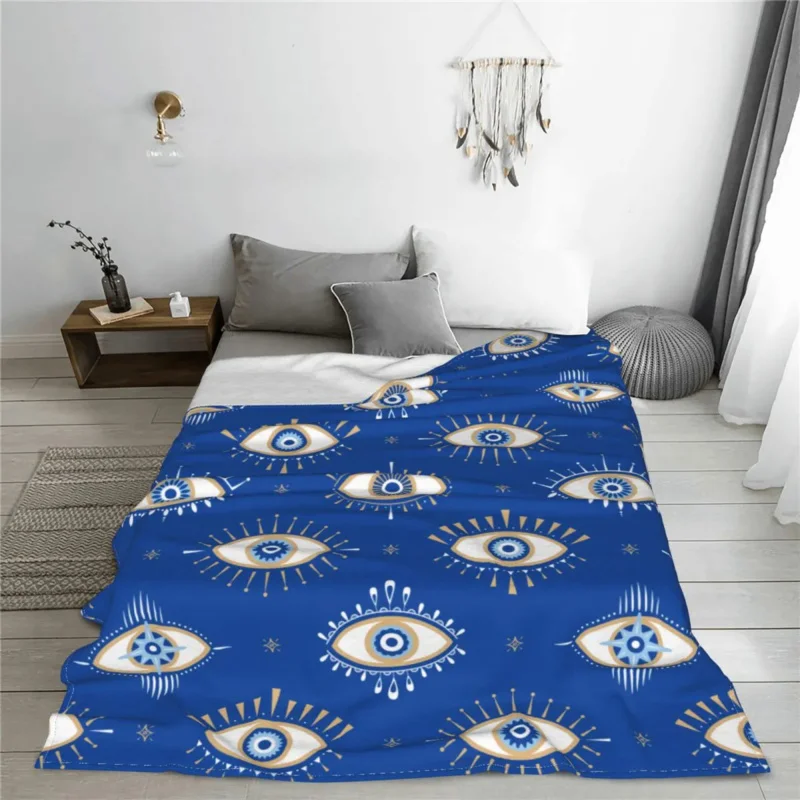 

Evil Eye Magic Witchcraft Blanket Coral Fleece Plush Autumn/Winter Blue White Soft Throw Blanket for Bed Travel Quilt