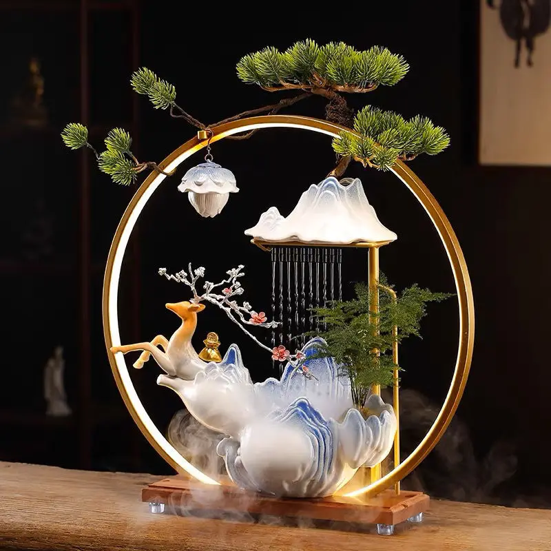 

Creative Circulating Water Backflow Incense Burner Lucky Deer Lamp Ring Ornaments Aromatherapy Furnace Home Decoration