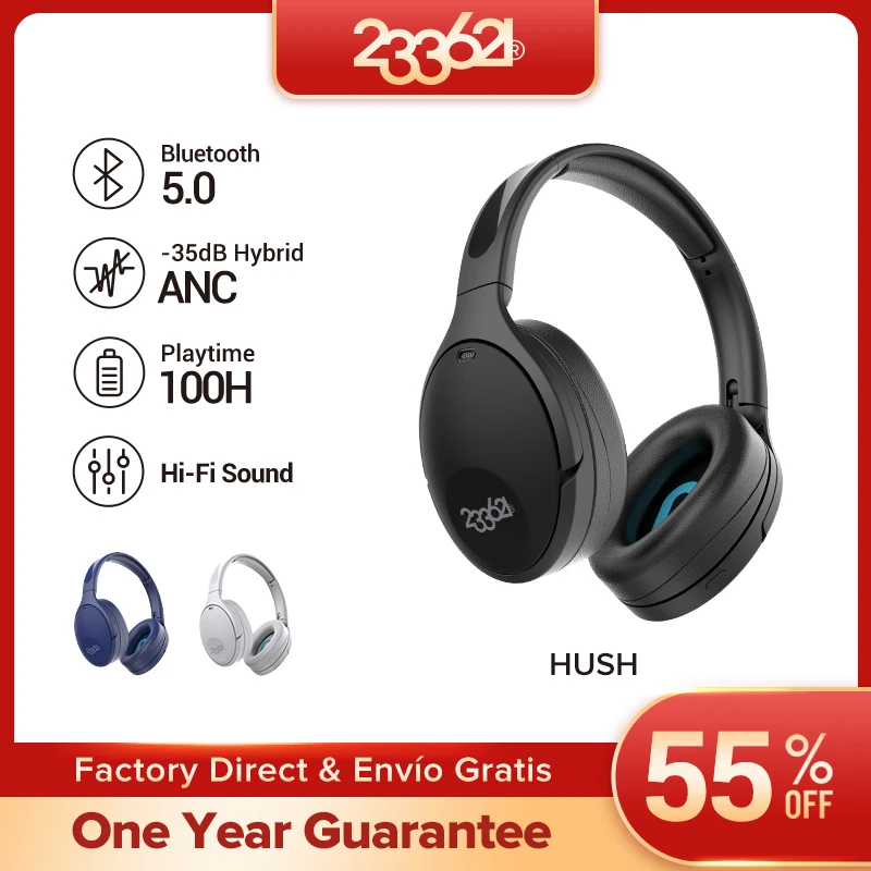 233621 Hush ANC Noise Cancelation Bluetooth Stereo Over Ear Wireless Headset Professional Recording Studio Monitor DJ Headphones