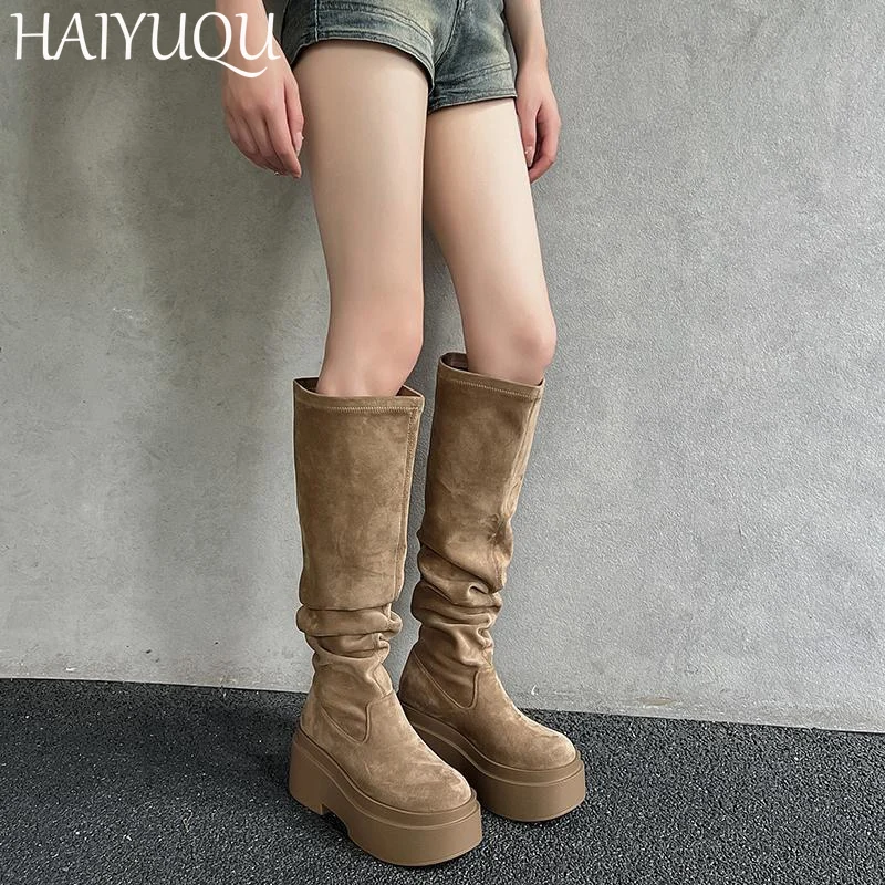 Женские замшевые ботинки на высоком каблуке дизайнерские модные повседневные