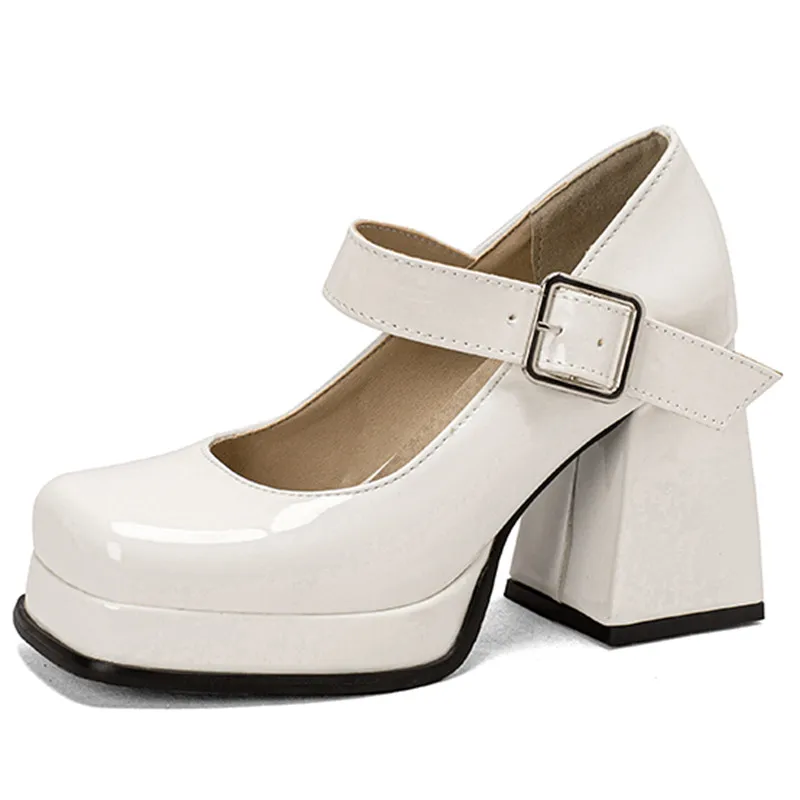 

Туфли ENMAYER на толстом каблуке, профессиональные туфли-лодочки с квадратным носком, на платформе, яркий пояс из лакированной кожи, с пряжкой, дышащие, на высоком каблуке