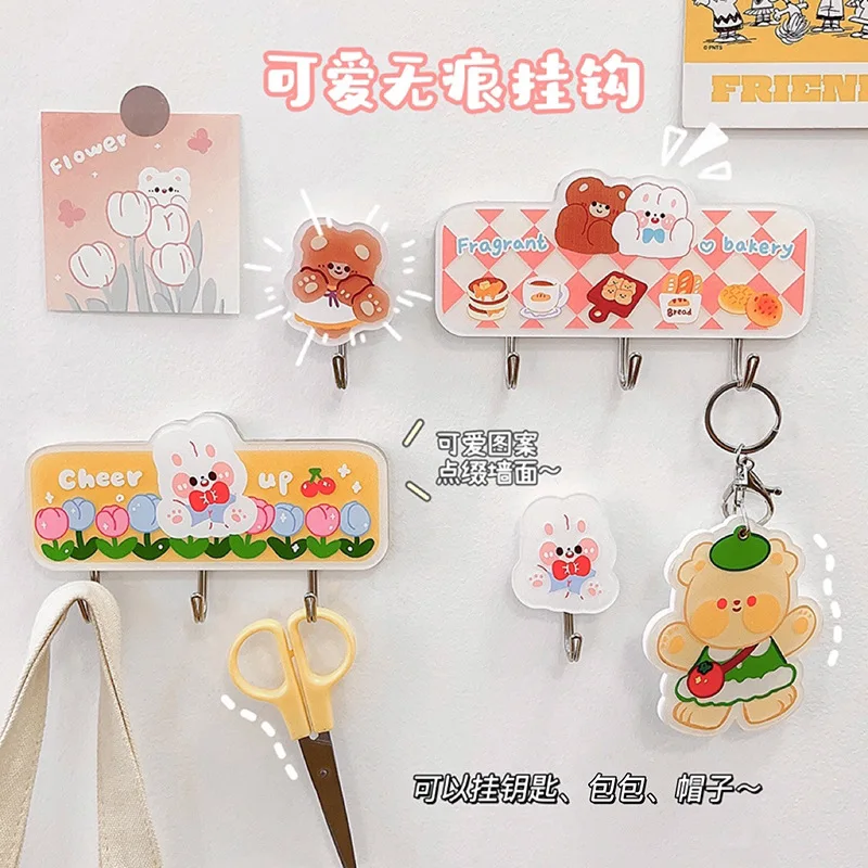 Cartoon Wall Hook Heavy Strong Self Adhesive Hook Seamless Cute Sticker Hook Storage Organizer Punch-free Wall Velcro Hook Room