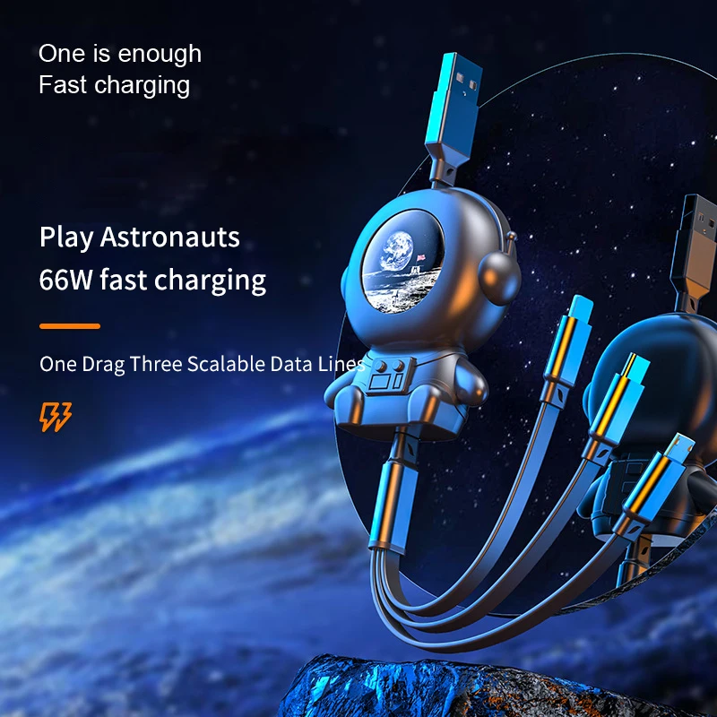 

Space Astronaut 66W5A Fast Charging One Drag Three Charging Wires For Apple Android TYPEC Three In One Data Cable Xiaomi Huawei