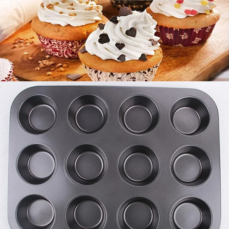 

12 Hole Cupcake Baking Tray Nonstick Cake Baking Mold Muffin Tray Carbon Steel Biscuit Baking Pan Kitchen Accessories Bakeware