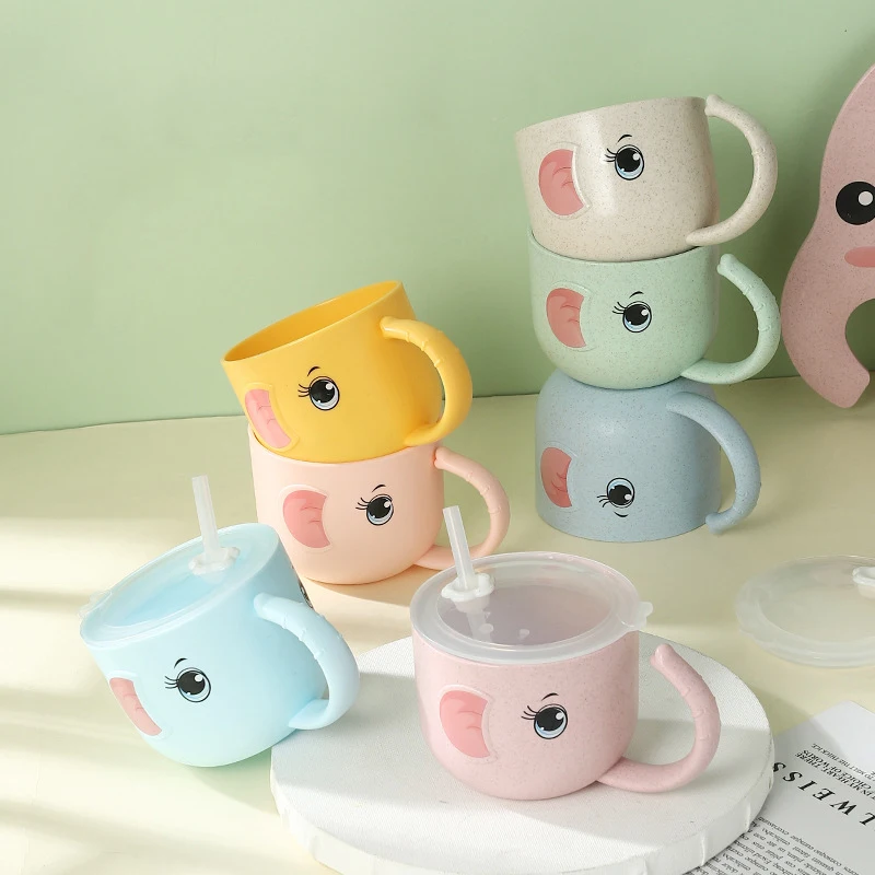 

320ML Baby Water Cup Kids Sippy Cups Children Leakproof Drinking Bottle Wheat-Straw Drinkware Baby Learn Drinking Bowl 0/12 M