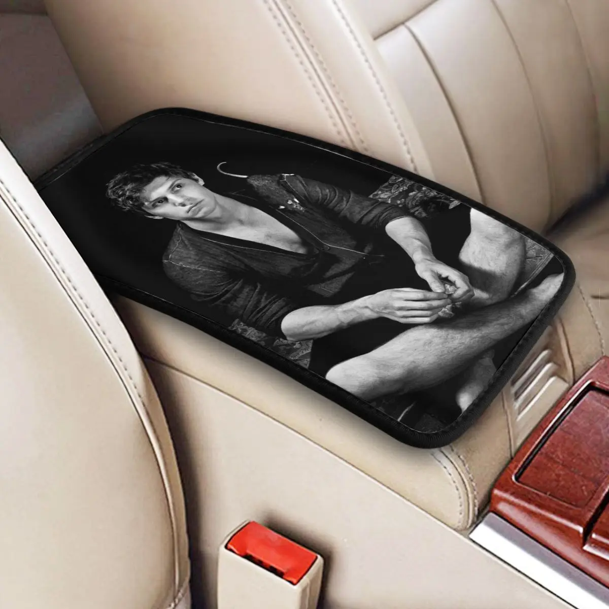 

Leather Car Armrest Cover Mat Evan Peters Movie Actor Plaid Non-slip Center Handle Box Pad Cushion Car Decor Accessories