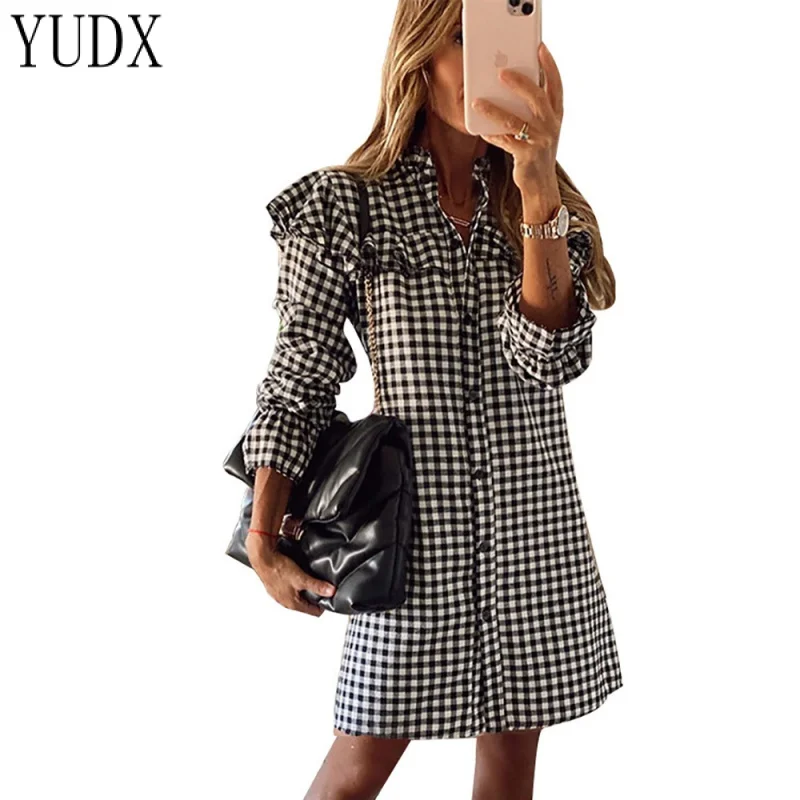 

French Vintage Style Summer New Women's Clothing Stylish and Unique Plaid Lapel Button Shirt Loose Dress