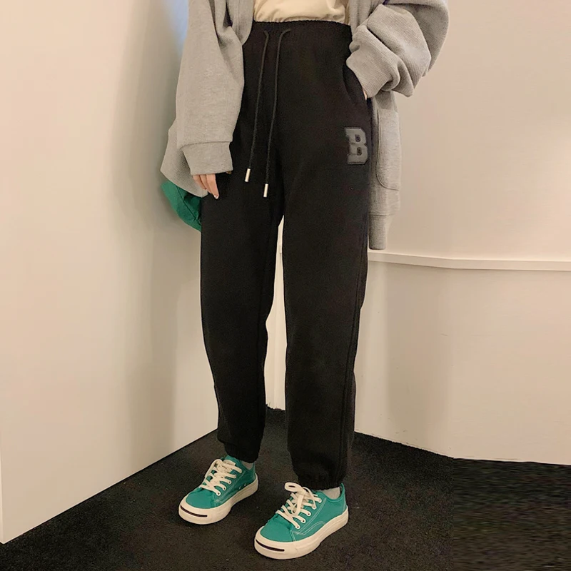 Штаны спортивные женские флисовые теплые мешковатые винтажные Осень-зима |