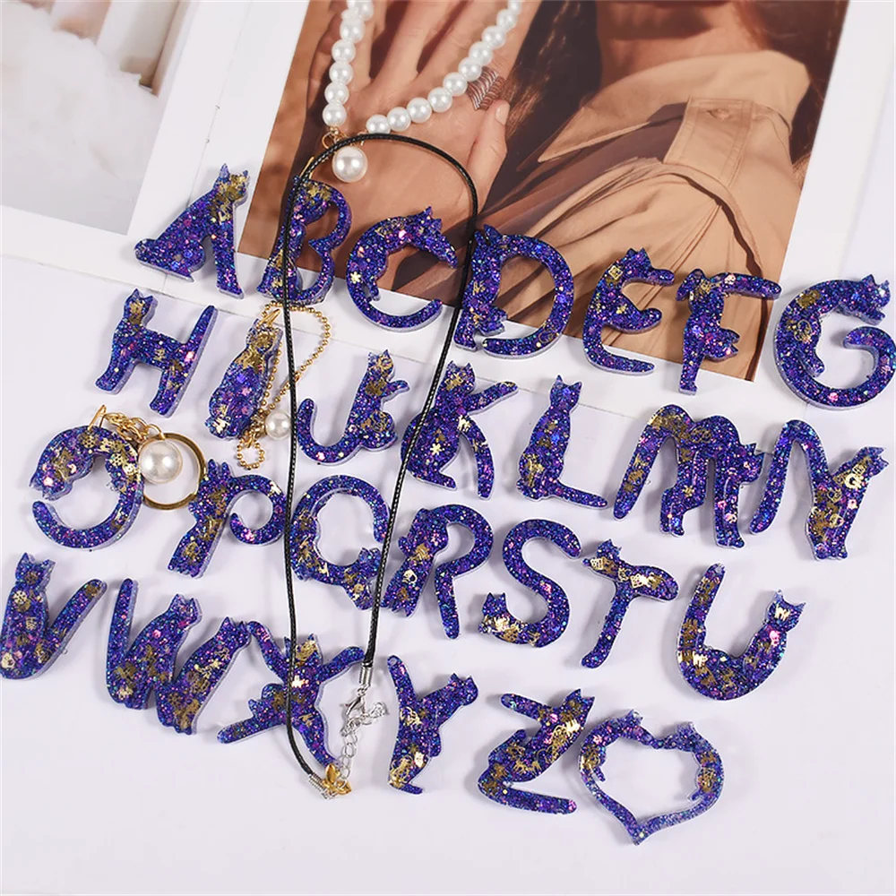 Cat Shaped Letter Pendants Silicone Mold Set Epoxy Resin Irregular Keychain Earring Pendant DIY Crafts Casting Tool Resin Mould