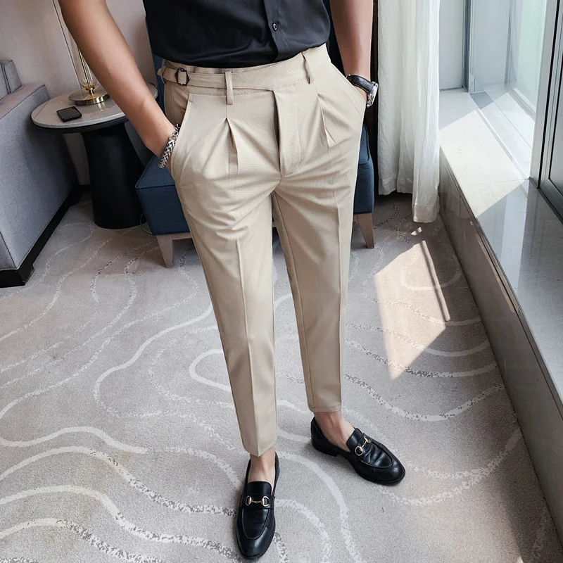 

Men's Slim Fit Suit Pants High Quality British Dress Pants Business Casual Trousers Streetwear Men's Clothing Nine Points Pants