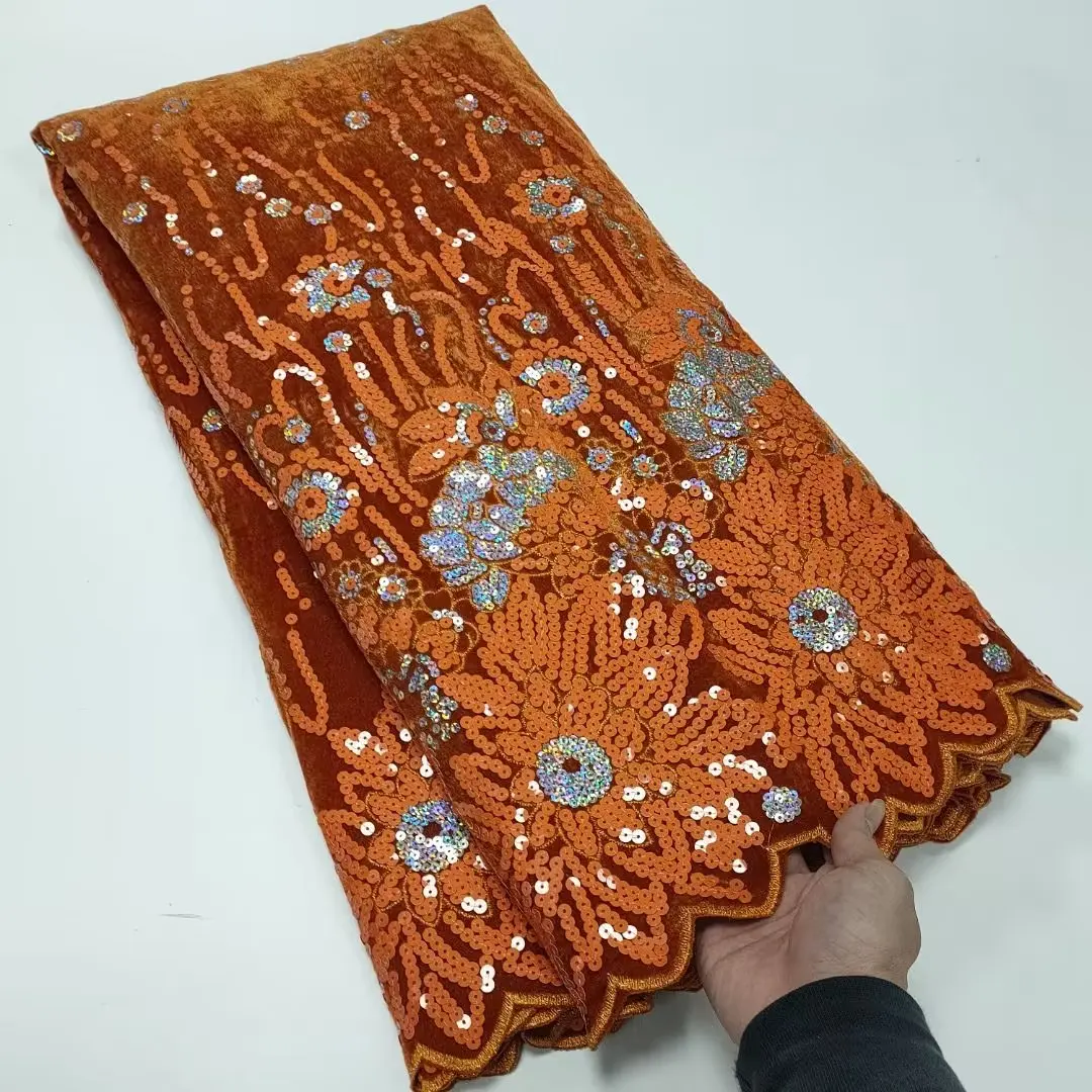

2022 Latest Double Mesh Suede African Sequins Lace Fabric Embroidery French Mesh Sequins Lace Fabric 5yards TY1223-1