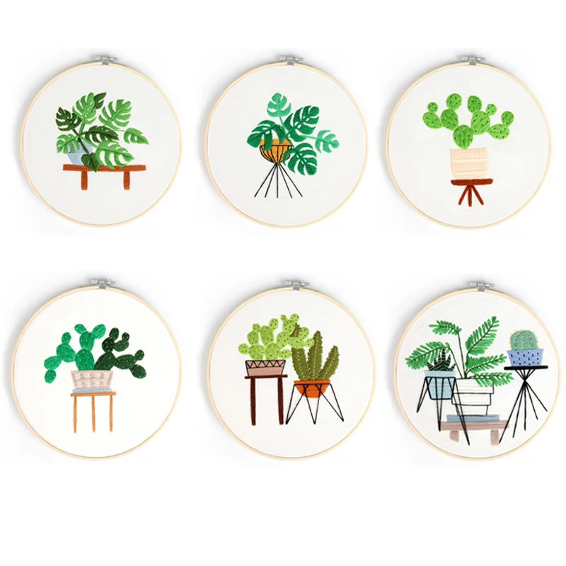 

Tranquil Cactus Embroidery Kit DIY Needlework Breathing Pattern Needlecraft for Beginner Cross Stitch(With Plastic Hoop)