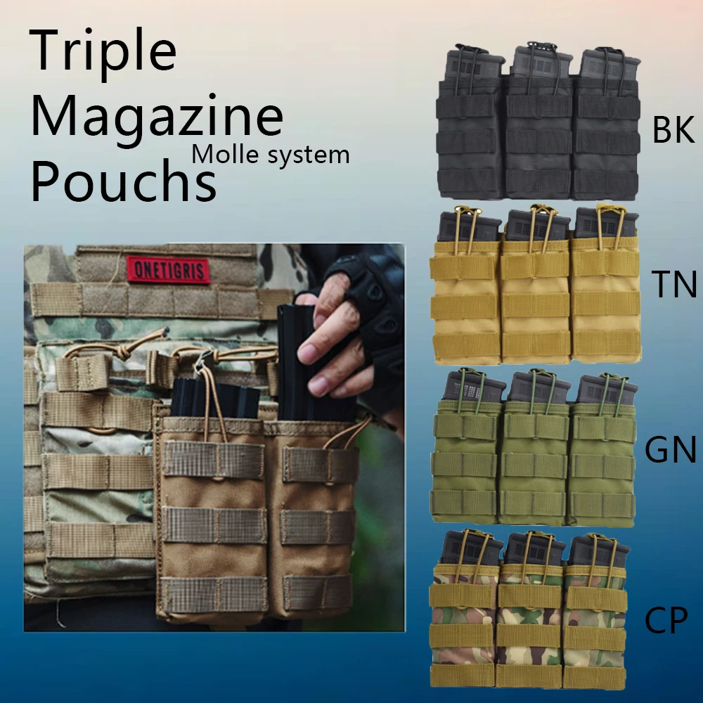 

Triple Magazine Pouchs Tactical Molle Pouch 7.62 AK 74 47 AR15 M4 5.56 Rifle Ammo Mag Bag Airsoft Gun Accessories Torch Holster