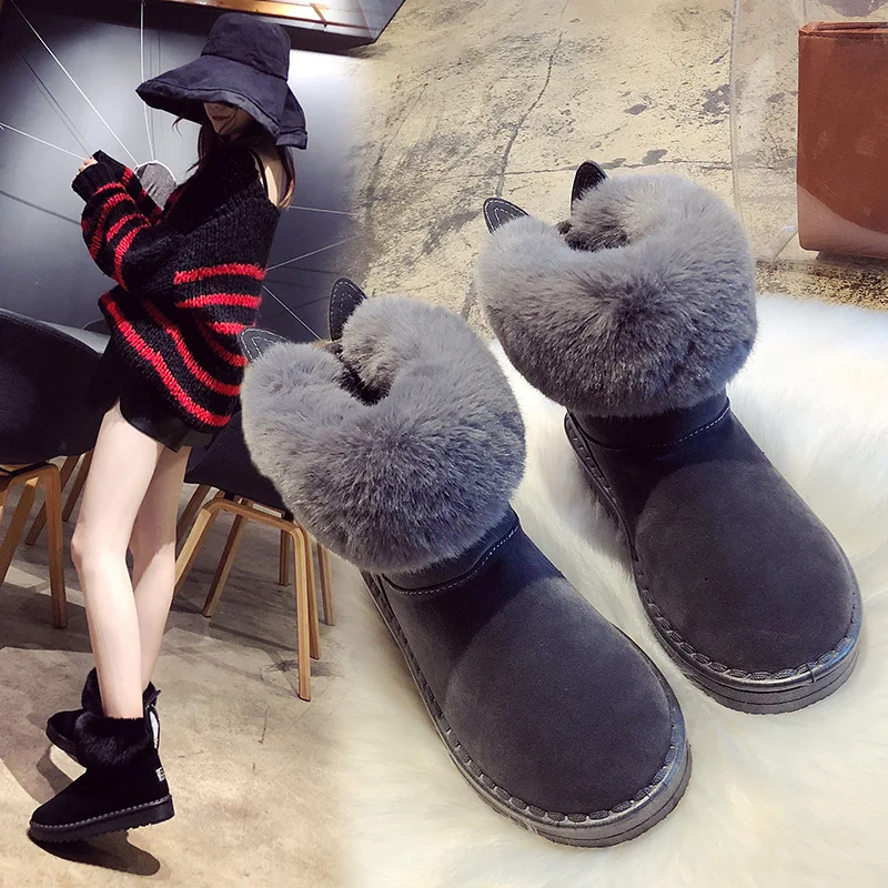 

Ankle Boots for Women Women Boots Genuine Leather Real Fox Fur Brand Winter Shoes Warm Black Round Toe Casual Female Snow Boots